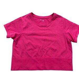 Offline by Aerie Women XL Pink Seamless Crop T-Shirt Ribbed Hem Activewear Top